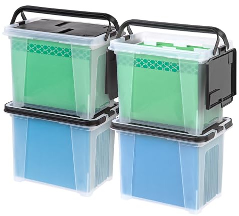 IRIS USA 4-Pack File Box Organizer with Wing Lid Letter/Legal 18 Qt, Clear