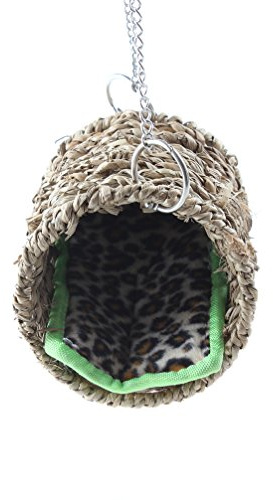 emours Natural Sea Grass Hammock Play Tunnel Hanging Bed Toy House for Pet Rat Hamster