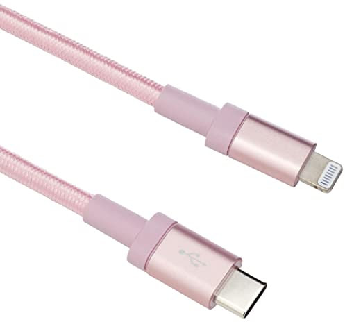 Amazon Basics - Cable trenzado de nylon USB-C a Lightning, cargador certificado por Mfi para iPhone 13/12/11/X/XS/XR/8, PD de Carga Rápida, 1.8 m, Oro rosa