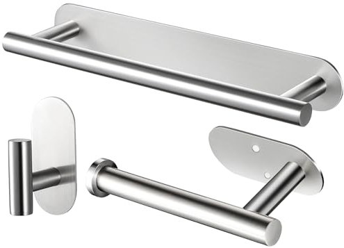 RUICER Toallero + Portarrollos para Papel Higiénico + Ganchos Adhesivos, 3 Piezas Juegos de Accesorios de Baño, Acero Inoxidable