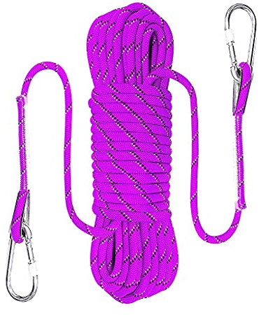 QHY Kletterseil 10mm Hochfestes Sicherheitsseil Rettungsseil Mit Karabiner Statisches Kletterseil Allzweckseil Festmacherleine Heavy Duty Seil Leine Outdoor (Color : Purple, Size : 50m*10mm)