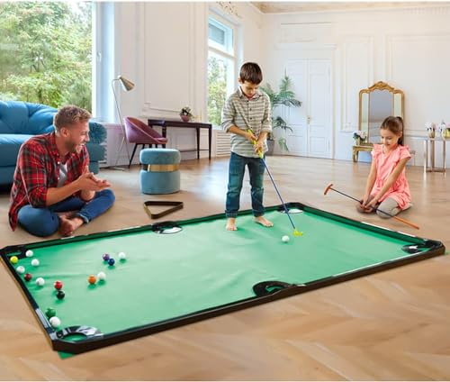 GOODLYSPORTS Golf Game -Combining Mini Pool Table & Golf - World’s Largest Putting Green Indoor，Putting Mat 108.2 L x 57.4 W，Golf Pool Indoor Family Game