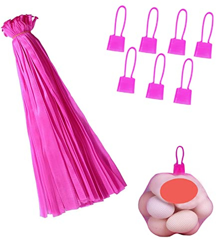 Molyorch 100 Piezas Bolsa De Red Reutilizable, Malla Para Huevos, Paquete, Recoger Piezas Pequeñas, Fruta Fresca (Botón Rosa)