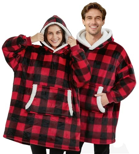DOUUCO Sweat à Capuche Couverture à Capuche surdimensionnée Sweat Plaid a Capuche Pull apuchon Sherpa Peluche à Manches TV Plaids Couvertures Une Taille pour Tout Le Monde