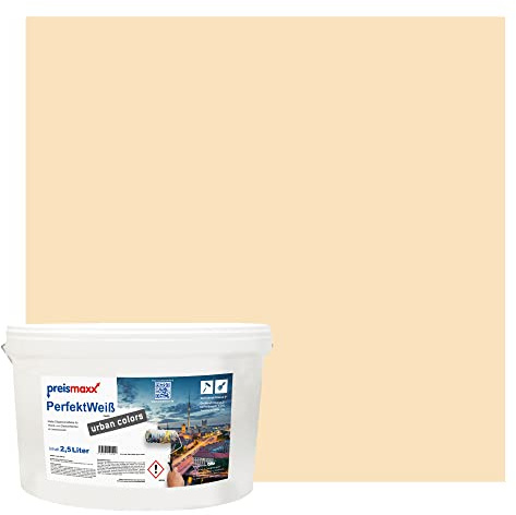Preismaxx Perfektweiß Wandfarbe beige matt 2,5L - Innenwandfarbe für kreative Wandgestaltung, Innenfarbe biscuitbeige, hohe Deckkraft Klasse 2, Trendfarbe für Wohnzimmer, bunte Akzentfarbe