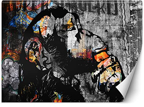 Feeby Papel Pintado chimpancé mono arte callejero 300x210 cm Gris XXL Fotomurales Tejido No Tejido Decoración De Pared Moderna Decorativos Dormitorio Para la sala Grafiti Banksy