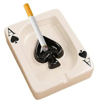 DIY Creative Ceramic Ashtray Portable Modern Ashtray Poker Outdoor Indoor Tabletop Cigar Ashtray Home Office Desk Smoking Ash tray Fashion Decoration Men's Women's Handmade Gifts (Black)