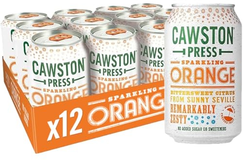 Cawston Press Sparkling Orange Fizzy Drink Blended With Sparkling Water and Pressed Apple (330ml x 12 cans) Gluten Free - Vegan - No Added Sugar