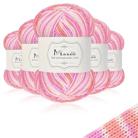 Maxee Handstrickgarn, 5x50 g Häkelgarn, Bunt Farbverlauf Acryl Garn zum Stricken, Weicher Wolle zum Häkeln, Mehrfarbiges Garn zum Stricken Häkeln und Basteln