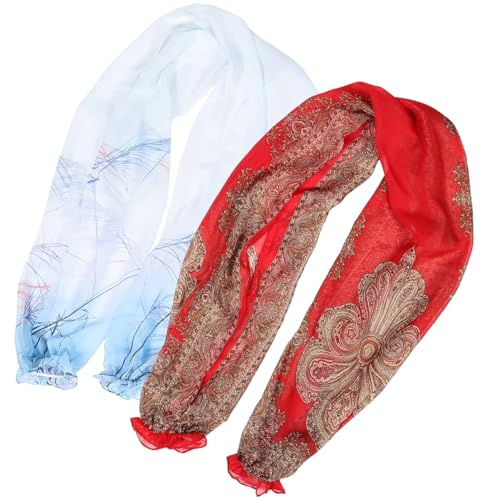 4 pezzi, protezione solare, sciarpa in chiffon, con maniche, colore bianco, trasparente, con spalle ascelle, per donna, maniche, sciarpa, traspirante, Rosso blu, 160x30cm