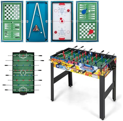 COSTWAY 12 in 1 Set da Tavolo per Giochi Combo, Tavolo Multiuso con Calcio Balilla Air Hockey Biliardo Ping Pong Scacchi Bowling, Set Combinato per Giochi Multipli per Bar Casa Ufficio Dormitorio