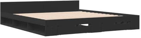 vidaXL Bettgestell, Bett mit Schubladen für Schlafzimmer, Bettrahmen mit Lattenrost, Schlafzimmerbett Doppelbett, Schwarz 180x200cm Holzwerkstoff
