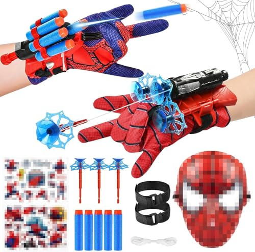 Taufe Set di 2 Spide-r Guanti per Bambino,Spara Ragnatele Spide-r,Maschera Spid-er Launcher Glove,Guanti Spid-er Bambino,Spid-er Glove Launcher Set,SPI-der Giocattolo Giocattoli da Polso Set