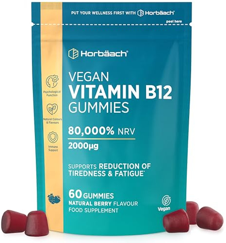 Vitamin B12 Gummies 2000mcg | 60 Count | High Strength Berry Flavour Tablet Alternative | Vitamin B12 (Cyanocobalamin) Supplement for Energy Support | Suitable for Vegans | By Horbaach