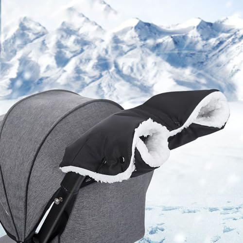 MOAZIFI Schwarz Kinderwagen Handwärmer, Kinderwagenmuff Atmungsaktiv Wasserfest Winddicht, Handschuhe Handmuff Mit Fleece Innenseite, Universalgröße Für Buggy Kinderwagen, Kinderwagen, Universalgröße