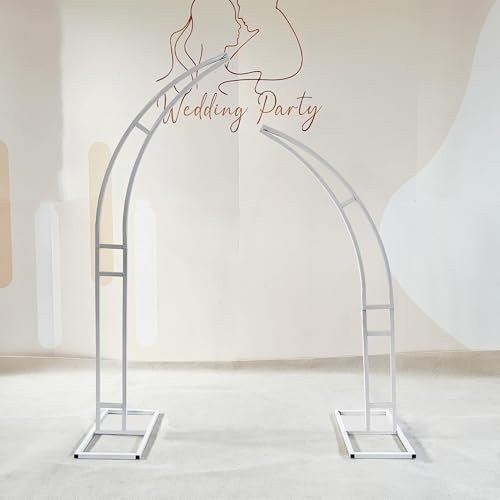 UIHECTA Balloon Arch, 2pcs Curved Wedding Arch Backdrop Stand, Metal Half Moon Wedding Arch Backdrop Stand, with Rectangular Base, for Ceremony Birthday Party Bride Baby Shower,White,2.1m+2.4m