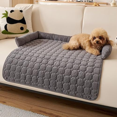 Bettschlange Hundebett Sofa Waschbar - Hundedecke Sofa mit Rand, Sofaschutz Hund, Flauschig Hundebett, rutschfest Hundekissen, Mittelgroße Hunde,75x75cm,Dunkelgrau