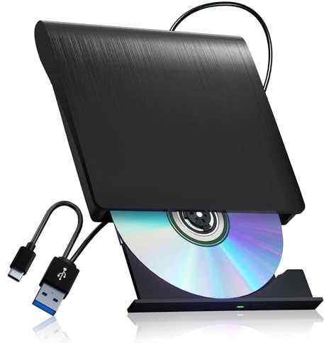 juwuoi External CD/DVD Drive for Laptop PC CD DVD Player USB 3.0 Portable Optical Drive CD Burner Compatible with Windows 10 11 Linux Mac OS (Black)