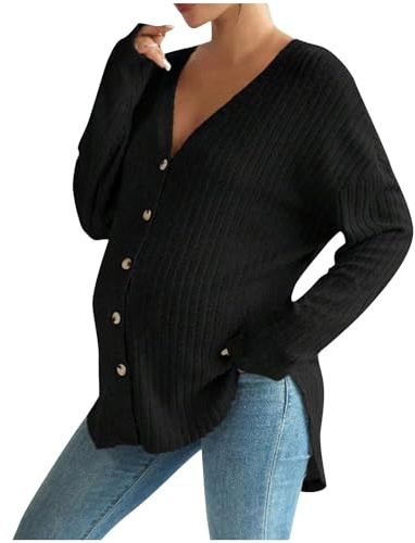 Premamá Cárdigan Tejido de Punto de Lactancia Materna de Manga Larga Mujeres Moda cómodo Suéter Jersey Color sólido Botones Ropa Premamá de Enfermería Primavera otoño Regalo Durante el Embarazo