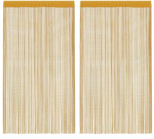 vidaXL Cortinas de Hilos 2 uds Doradas 100x250 cm, Cortina de Flecos, Cortina con Bolsillo para Varilla, Divisor de ambientes