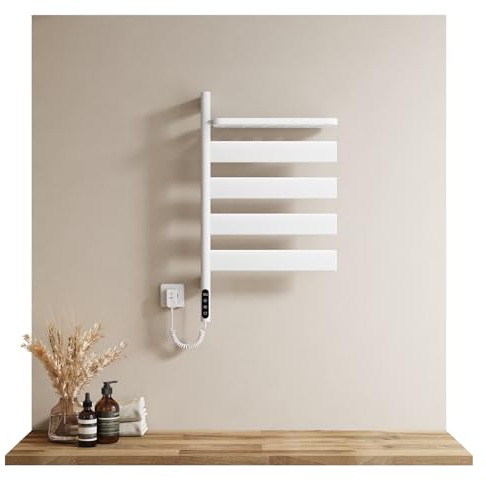 EMKE Scaldasalviette Elettrico da Bagno, Girevole a 180°, Asciugamani Intelligente Wi-Fi, Riscaldamento Elettrico 120W, Bianco brillante, 760x450x140mm