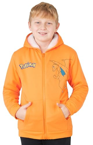Pokemon huvtröjor för pojkar tonåringar 7-14 år, mjuk sherpa fleece huvtröja tröja, varm dragkedja myskläder, anime-gåvor för pojkar