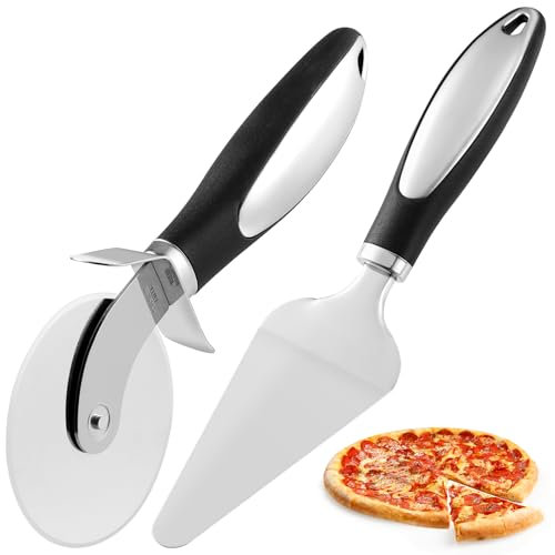 Set in Acciaio Inox con Rotella Tagliapizza e Pala per Pizza‌ - Rotella per Pizza Affilata con Impugnatura Ergonomica, Utensile da Cucina Versatile per Tagliare Pizza, Formaggio e Impasto