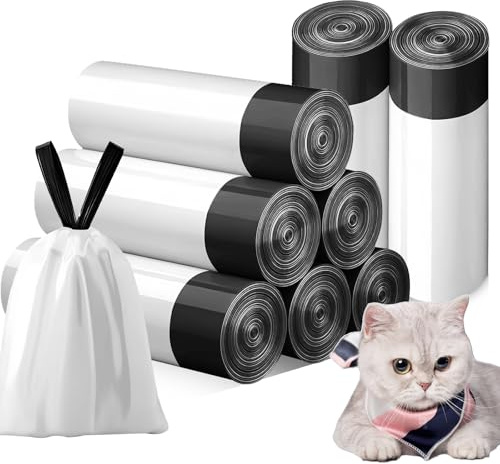 LEKEFETO 8 rullar kattlådinsatser: 160 stycken kattsandspåsar, 45 x 50 cm, kattlådepåsar för kattlåda för enkelt byte av kattströ, kattlåda med dragband