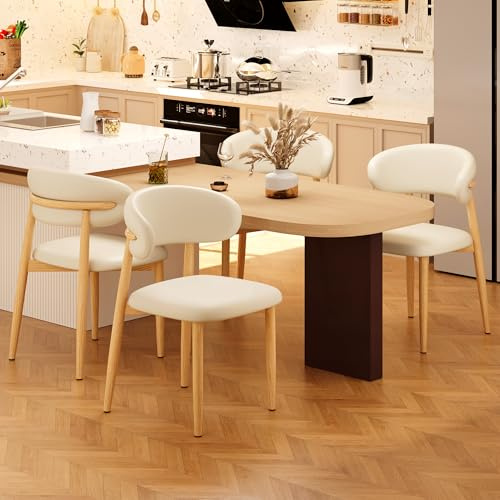 JCAJCA Kitchen Dining Chairs Set of 4 Modern Upholstered Leather Farmhouse Dining Room Chair with Metal Legs, Beige