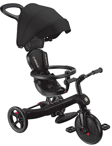 GLOBBER Explorer Trike 4in1 Pro in Schwarz – Dreirad, Laufrad und Kinderwagen in 10/8,5 Zoll – TPR-Sitz – höhenverstellbares Kinderfahrzeug