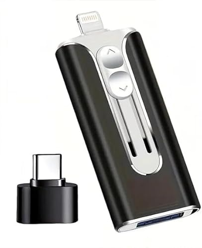 32~256GB Micro USB+8 Pin+USB 3.0 4 in 1 Mobile Phone Computer U-Disk,Memory Stick Storage,Portable Flash Drive,for Easily Backup Photos Videos,Plug and Play (Black, 128G)