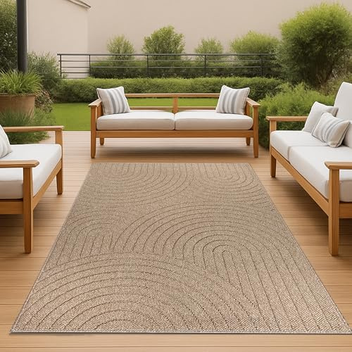 Teppich-Traum Teppich In- & Outdoor XXL Wohnzimmer Garten Balkon pflegeleicht robust wetterfest strapazierfähig Bogenmuster Beige 240 x 340 cm