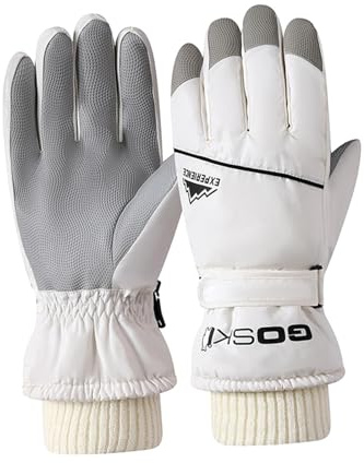 RoaQinFo Guantes de Invierno, Guantes de Esquí para Adultos, Cálidas, Impermeables Y con Forro para Correr, Conducir, Montar en Bicicleta Y, Blanco para hombres, unico
