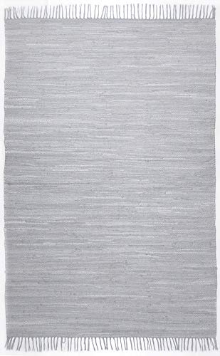 Theko | Dhurry Teppich aus 100% Baumwolle Flachgewebe Teppich Happy Cotton | handgewebt | Farbe: Grau | 40x60 cm
