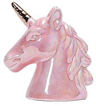Hosoncovy Ceramic Unicorn Piggy Bank Coin Bank Money Box Children Bedroom Decoration Birthday Gifts (Pink)