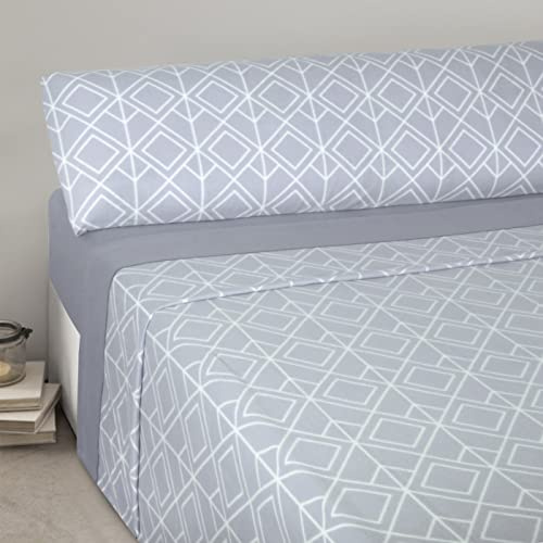 MERCURY TEXTIL- Juego Sábanas 3 Piezas Invierno, Sabanas Polar Microfibra Térmica.Incluye Bajera Ajustable,Encimera y Funda Almohada. (Invierno ROMBO Gris Azulado, Cama 90CM)