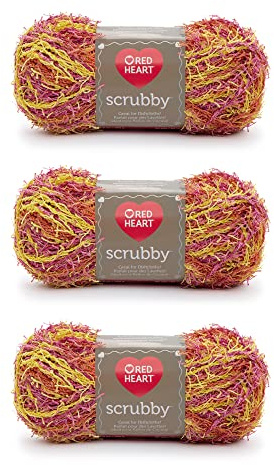 Red Heart Scrubby Zesty Yarn - 3 Pack of 85g/3oz - Polyester - 4 Medium (Worsted) - 78 Yards - Knitting/Crochet