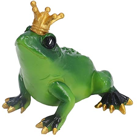 Agatige Mini Frog Crown Prince Figurines, Lifelike Cute Synthetic Resin Frog Statue Desktop Ornament Garden Miniature Moss Landscape for Home Office Garden Room Decor