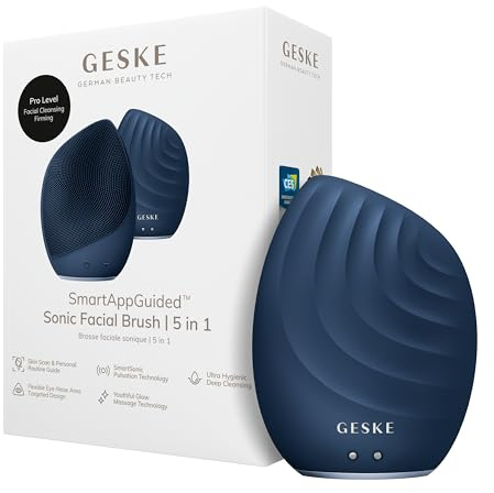 GESKE SmartAppGuided™ Sonic Facial Brush 5 in 1 | vibrating electric facial cleansing brush | soft silicone brush | professional facial cleanser | skin cleanser & exfoliator | face massager