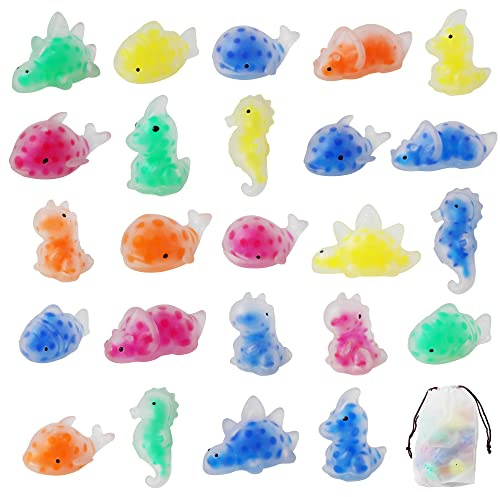 24PCS Mini Squishy Stress Balls Fidget Toys, Dinosour Sea Animals Sensory Squeeze Ball Toys to Relax Party Favors Birthday Gifts Easter Egg Filler