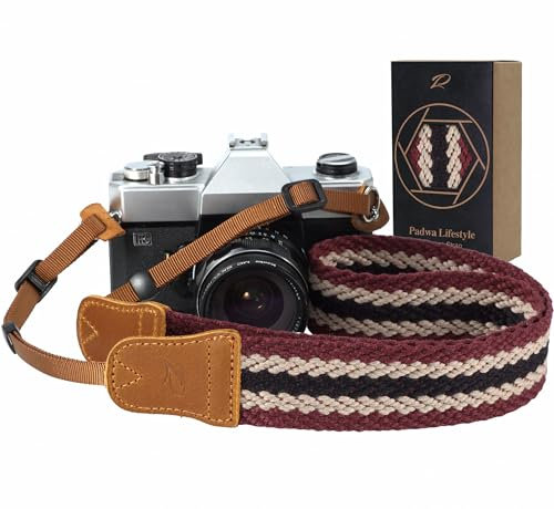 Padwa Lifestyle Gestreifter Kameragurt - 1.5 Breite Verrückte Pferd Kuhfell Kopf Kameragurte, Weben Von Baumwollseilen Verstellbare Schulter-Nacken-Gurt für DSLR-Kameras, Geschenk für Fotografen