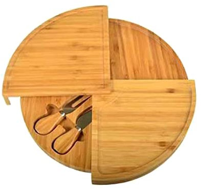 HERCHR Planche à fromage et ensemble de couteaux, planches à fromage en bois planches à charcuterie avec 4 plateaux à fromage en acier inoxydable pour cadeaux de pendaison de crémaillère