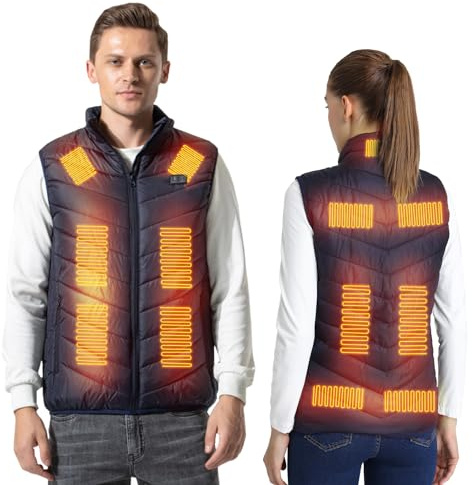Armorget Chaleco Calefactable, con 13 Zonas de Calefacción, Control de Temperatura de 3 Niveles, Carga USB, Chaqueta Térmica Lavable para Uso en Exteriores 3XL Azul(Baterías Excluidas)
