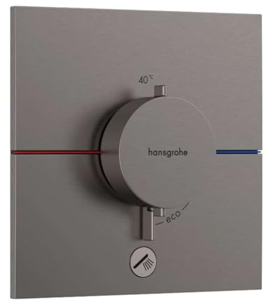 hansgrohe ShowerSelect Comfort E - thermostat conceiled, bathroom tap with safety stop at 40 °C, thermostat square for shower and bath tub, shower mixer for 1 function, brushed black chrome, 15575340