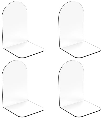 Merrynine 4 Pcs Book Ends, Acrylic Arch Bookends for Shelves, Clear Bookends for Heavy Books, Desk Organizer, Kid Books, Small Cute Transparent Plastic Book Dividers Holders