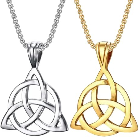 Kawailay 2 st treenighetsknut halsband irländsk keltisk knut kedja gotisk punk biker rock hiphop hänge halsband för män kvinnor - guld och silver