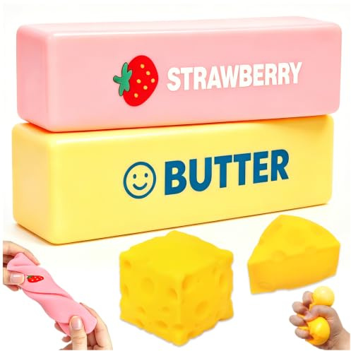 4 stycken smör jordgubbe squishy & ost Squishy Squeeze leksaker, anti-stressbollar långsam återfjädring sensorisk leksak fidget toys klämboll, liten bärbar för kontor och skola