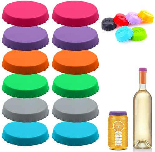 YanBous 12 chiusure per lattine in silicone e 12 tappi per bottiglie in gomma, Riutilizzabili, Colorati, per birra fatta in casa e bevande analcoliche