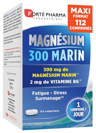 Forté Pharma - Magnesium 300 Marin - Complement alimentaire - Magnesium marin Vitamine B6 - Stress, Fatigue, Surmenage, Irritabilité, Système nerveux | Maxi format 112 comprimés, 1/jour