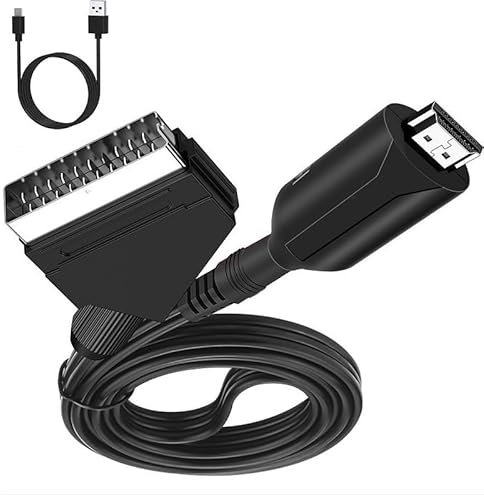 Pkouocry Cable Adaptador SCART a HDMI, convertidor Todo en uno - Convertidor de Audio de vídeo SCART a 1080p/720p HDMI para HDTV STB VHS Xb0x PS3 Sky DVD BLU-Ray, etc